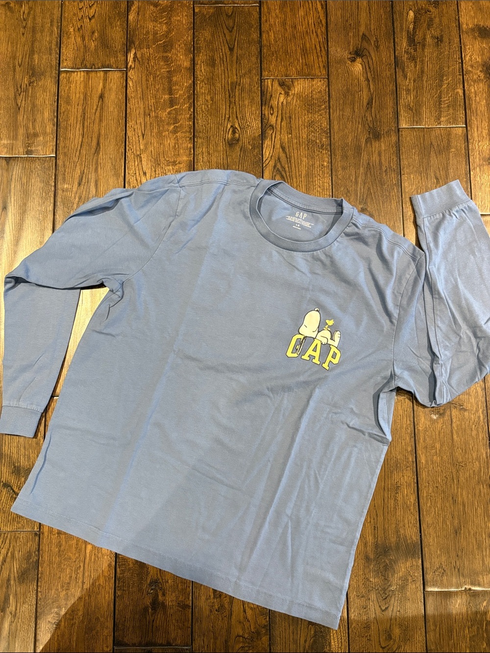 GAP Light Blue Long Sleeve Snoopy Logo Tee